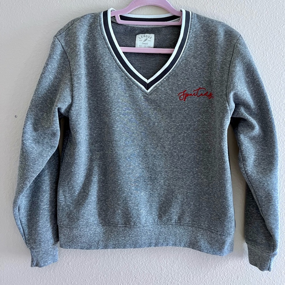 Spartan’s by League Gray V-Neck Sweatshirt with Red Spartans Word Accent